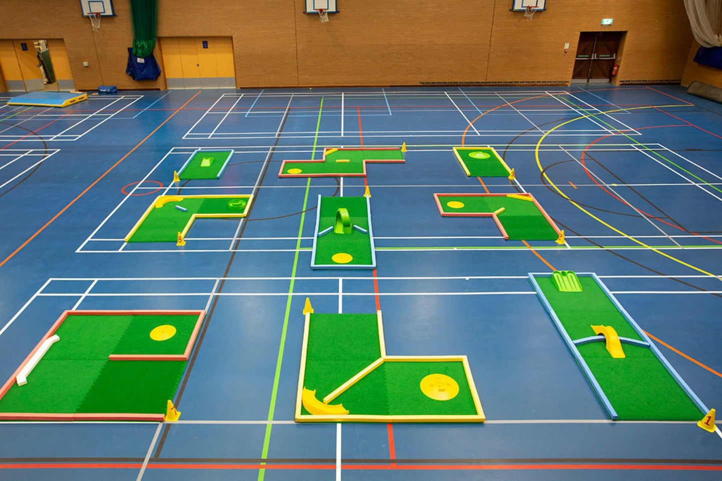 birds eye view of funsize mini golf course, 9 regular sized holes