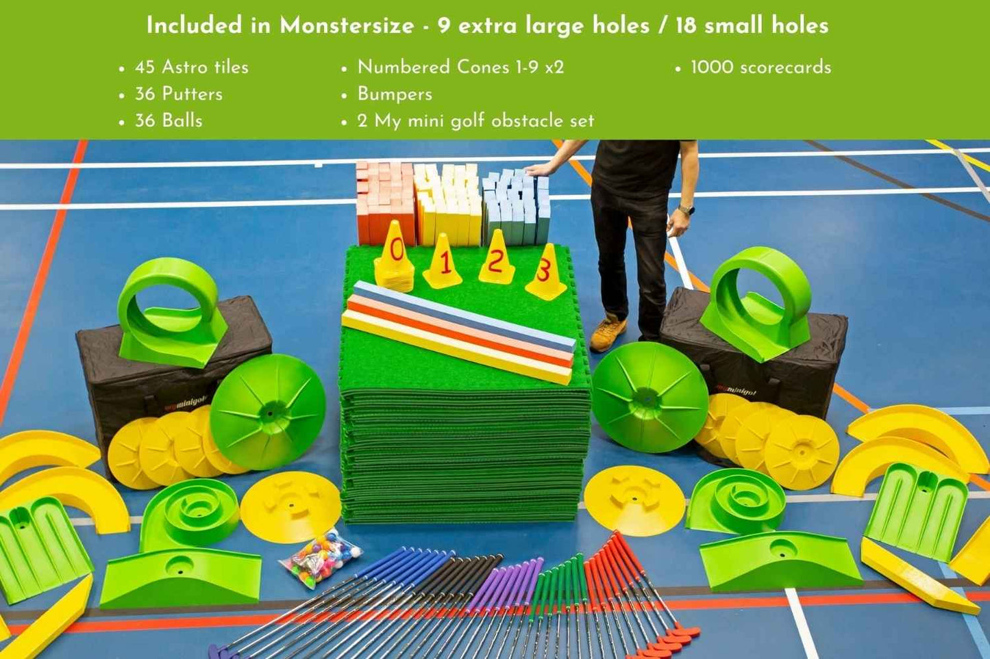 whats included in mostersize mini golf course
