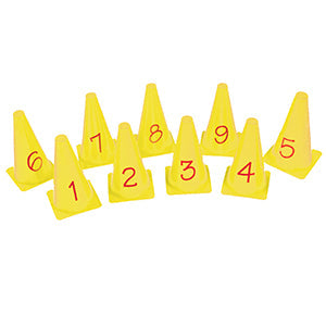 Set of 9 yellow crazy golf cones