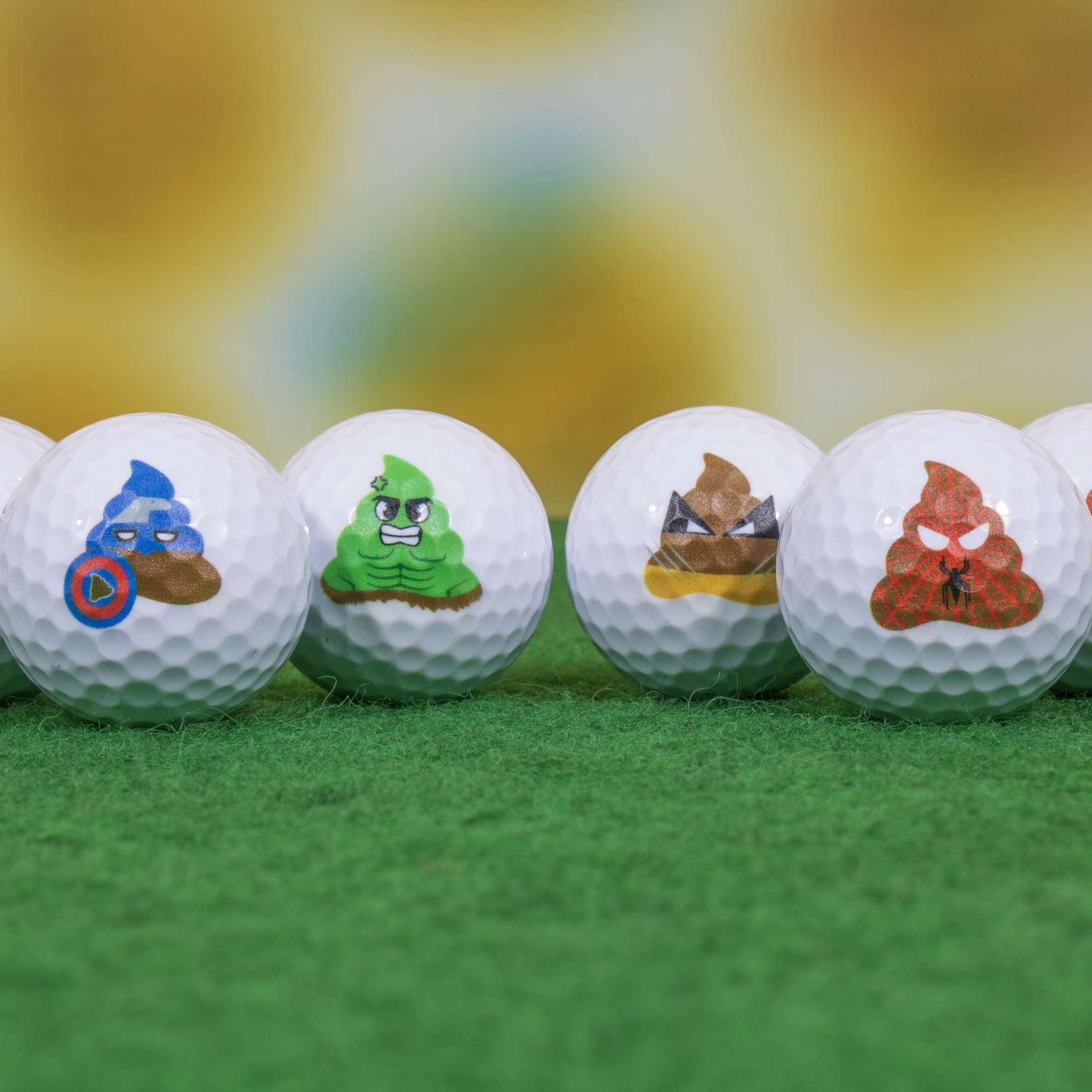 Superhero Poop Emoji Mini Golf Balls - White