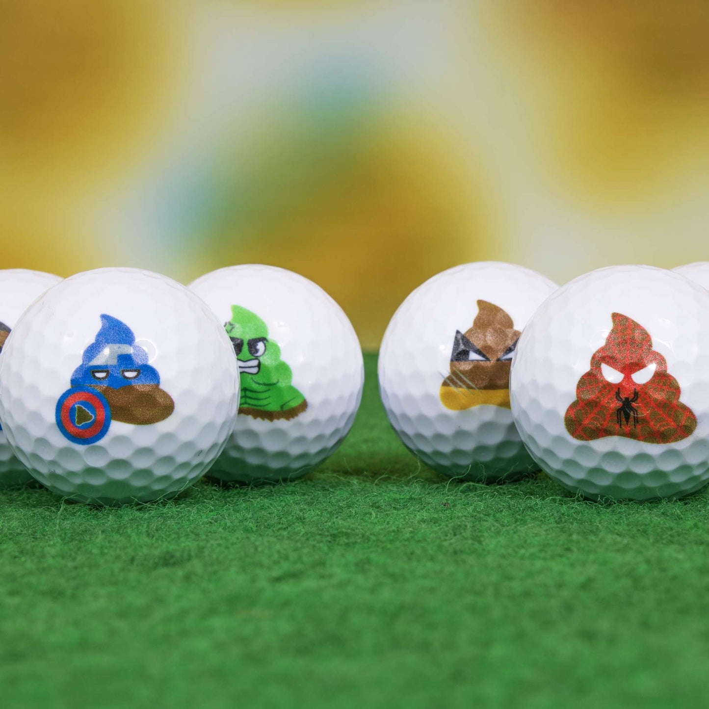 Superhero Poop Emoji Mini Golf Balls - White