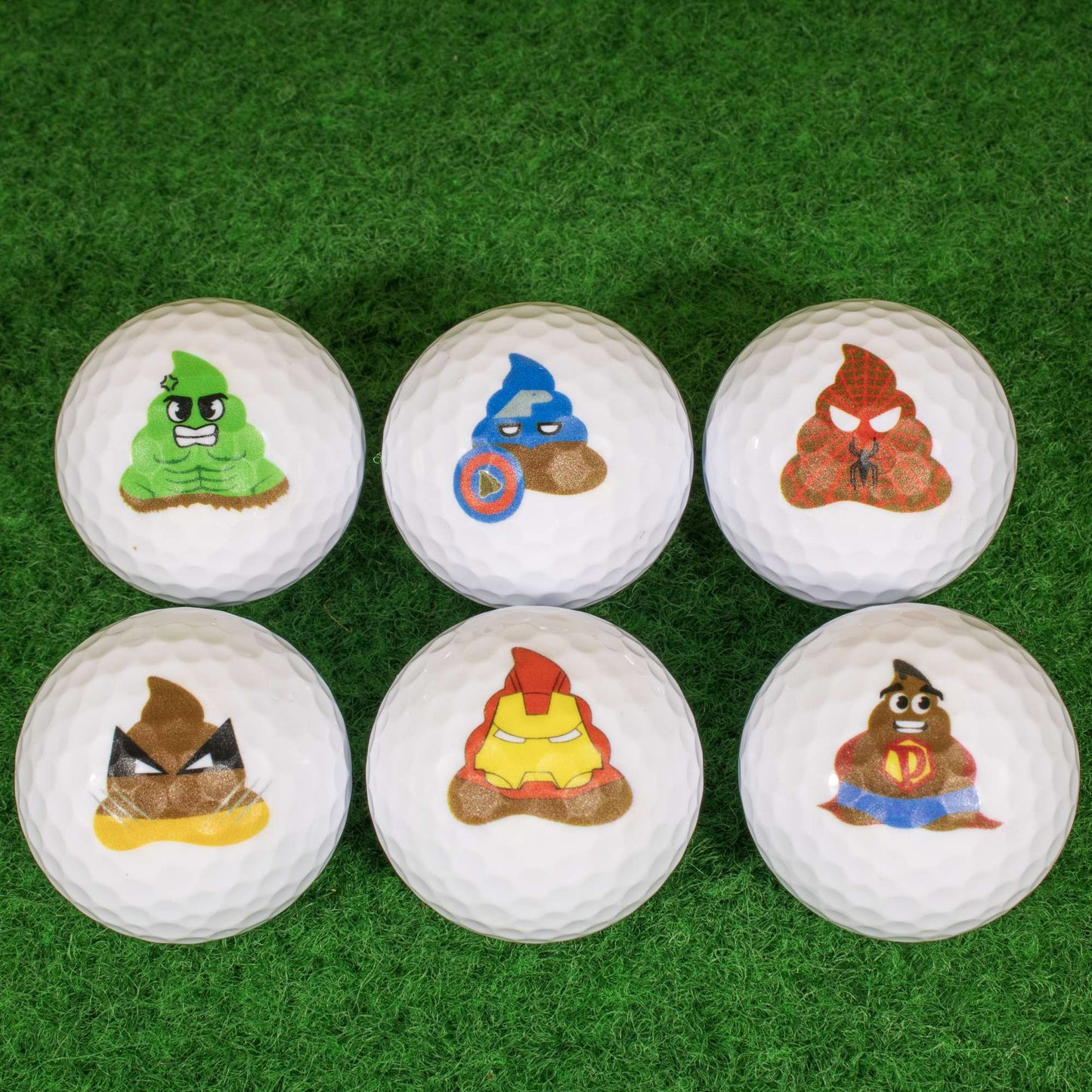 Superhero Poop Emoji Mini Golf Balls - White