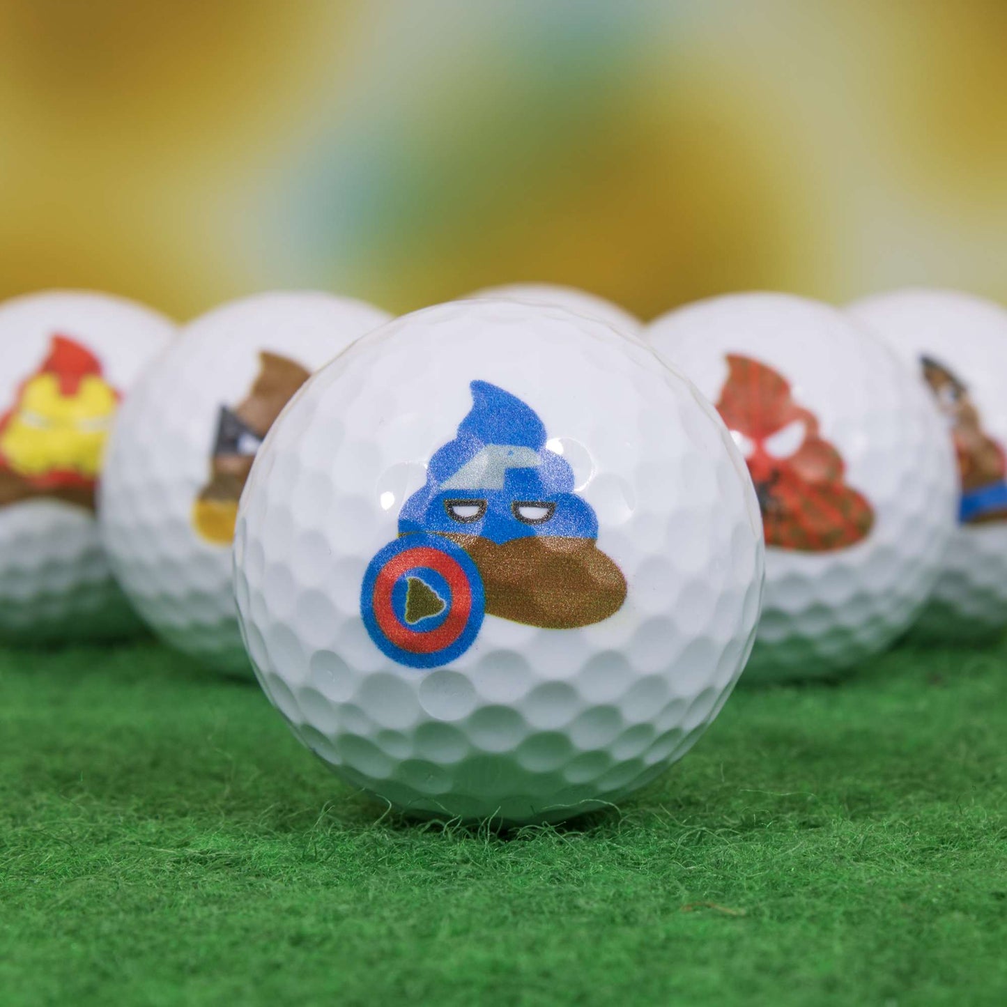 Superhero Poop Emoji Mini Golf Balls - White