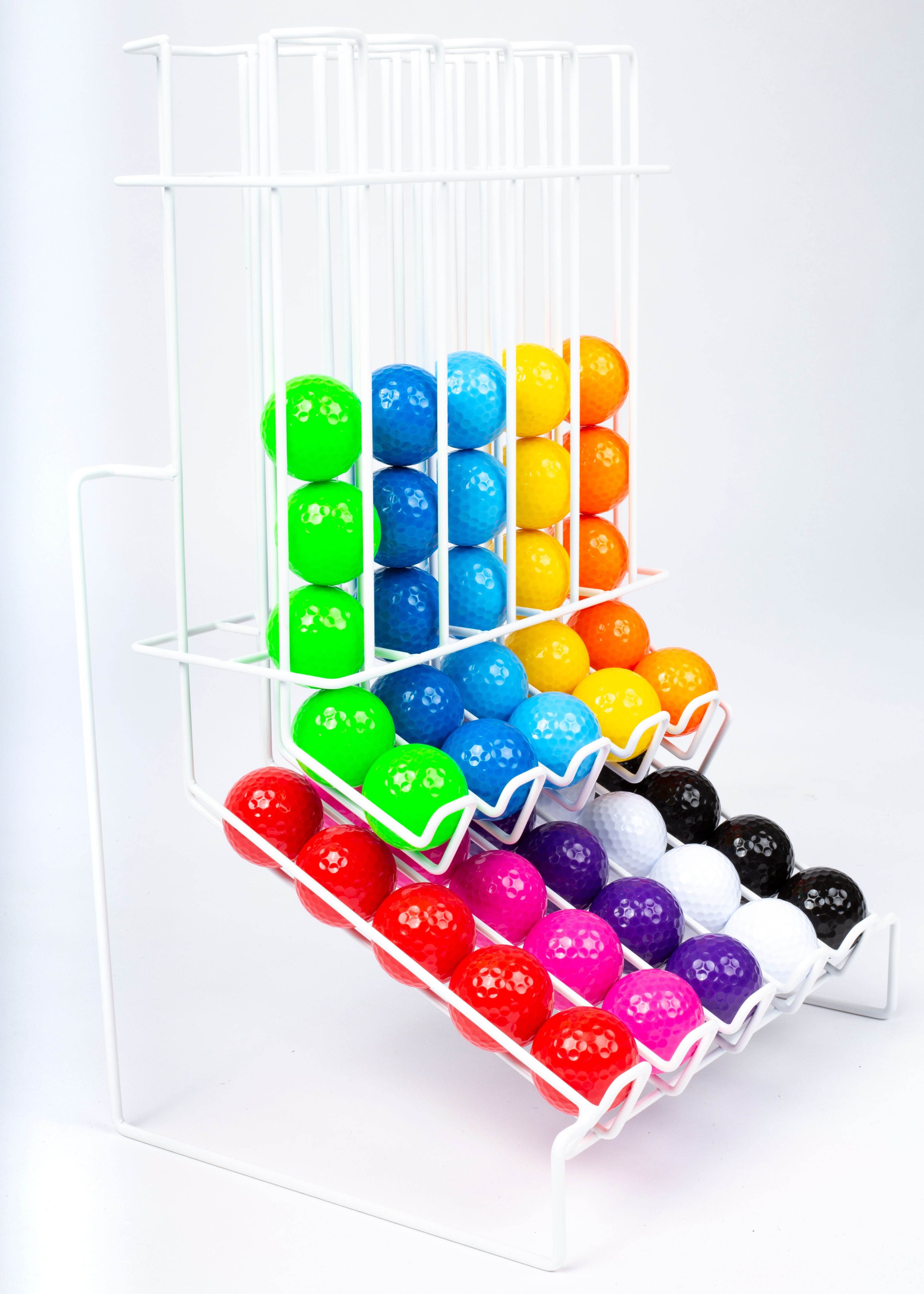 side view of wire ball rack- white