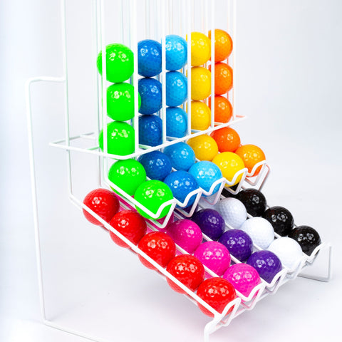 side view of wire ball rack- white