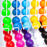 close up of mini golf balls in white wire rack