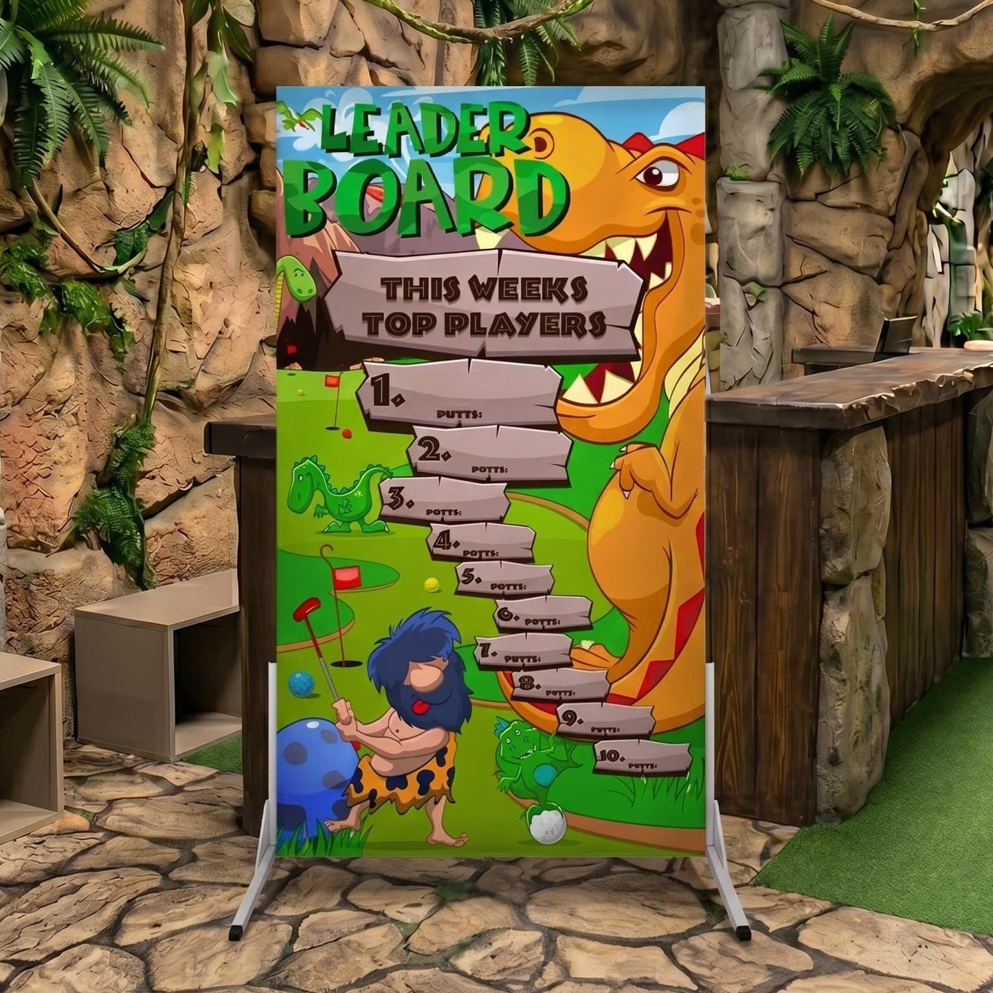 Merkevaretilpasset minigolf resultattavle: Dinosaurer