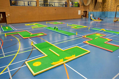 Low view of monstersize mini golf course 9 extra large holes